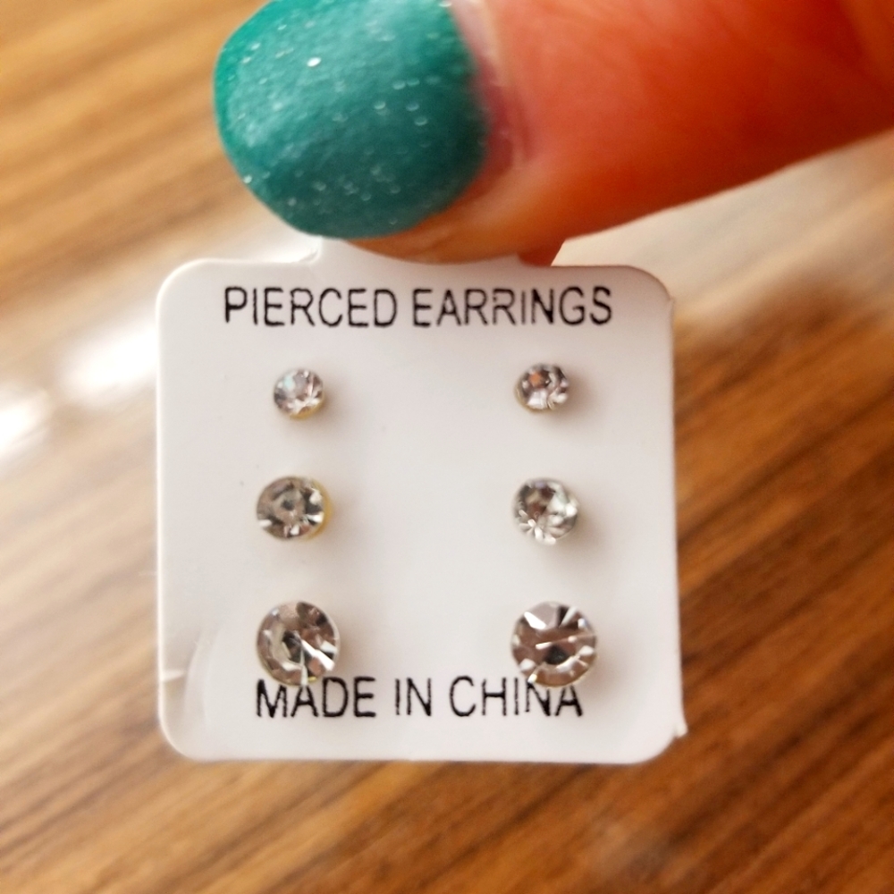 Set of 3 Clear Stone Earrings